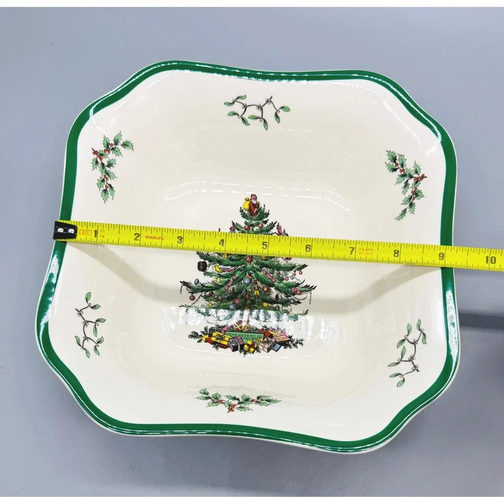 Spode Christmas Tree Square Salad Bowl Serving England S3324 T IN BOX